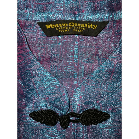 Weave Quality Thai Silk Mandarin Collar Top - Teal Small - Picture 3 of 4